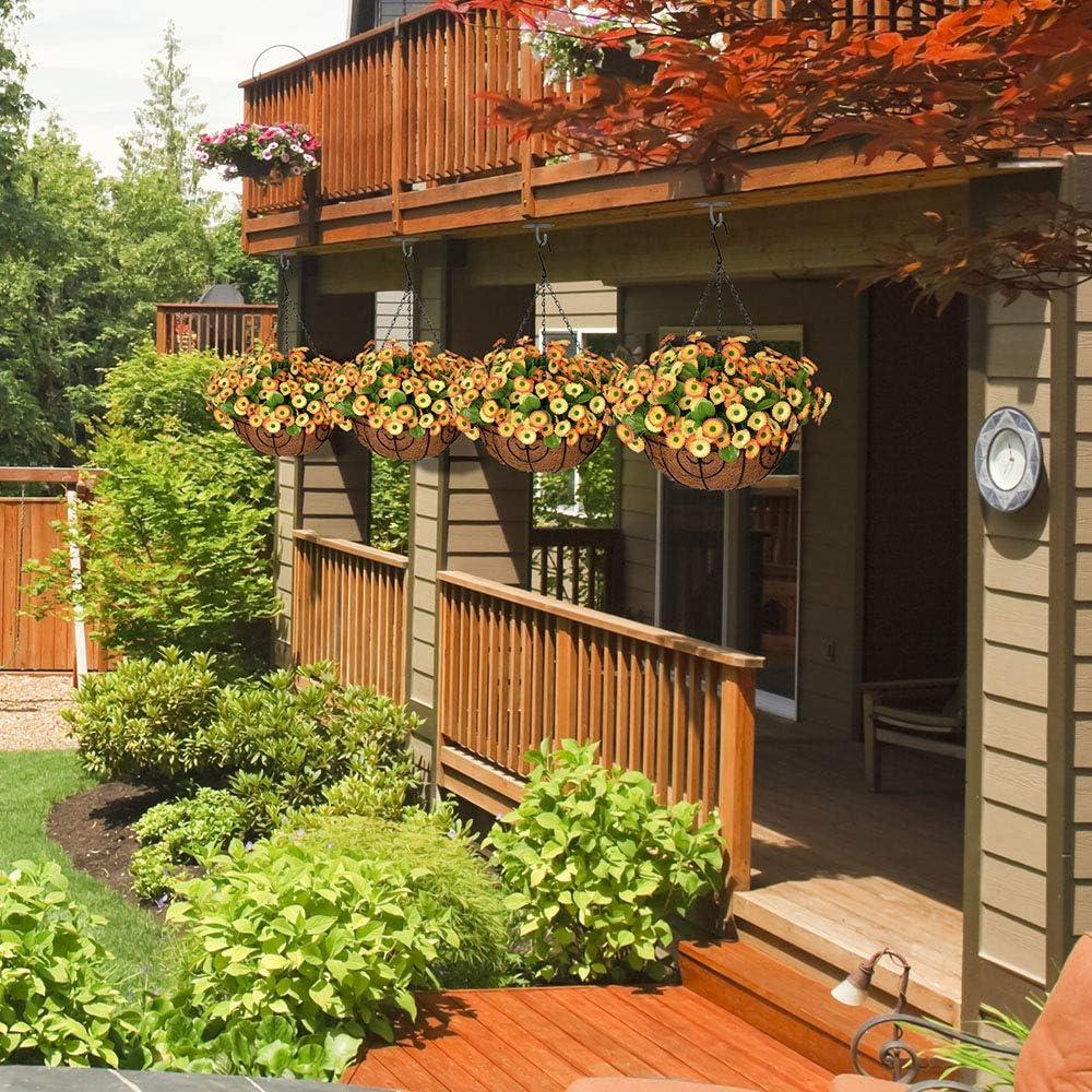 imageHomsunny Fall Artificial Chrysanthemum Flowers in Basket SilkMaking with 12 inch Flowerpot CenterpiecesFake Hanging Plants in Coconut Lining for Outdoors Indoors Courtyard Decor Yellow