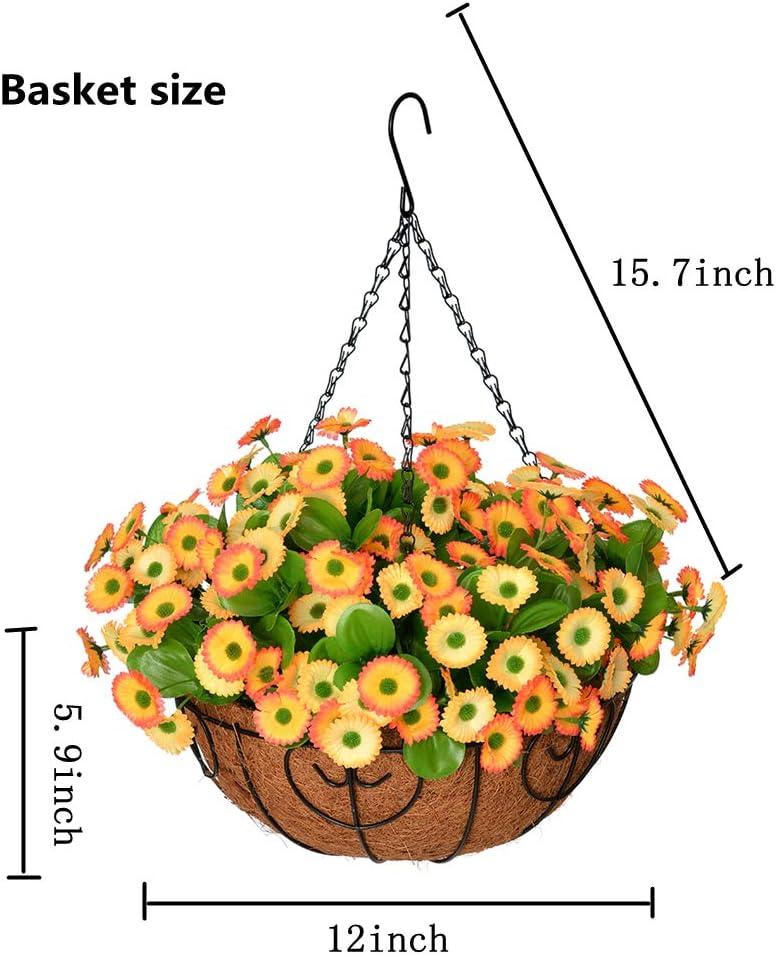 imageHomsunny Fall Artificial Chrysanthemum Flowers in Basket SilkMaking with 12 inch Flowerpot CenterpiecesFake Hanging Plants in Coconut Lining for Outdoors Indoors Courtyard Decor Yellow