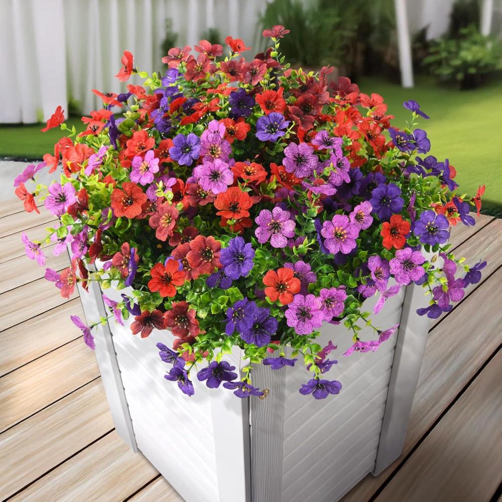 imageArtificial Fake Fall Flowers for Outdoor Decoration 12 Bundles Faux Silk Daisy Artificial Fall Flowers Mums Outside UV Resisitant Planter Pot Front Porch Garden Patio HomeDeep Purplelight Purpleredbrown
