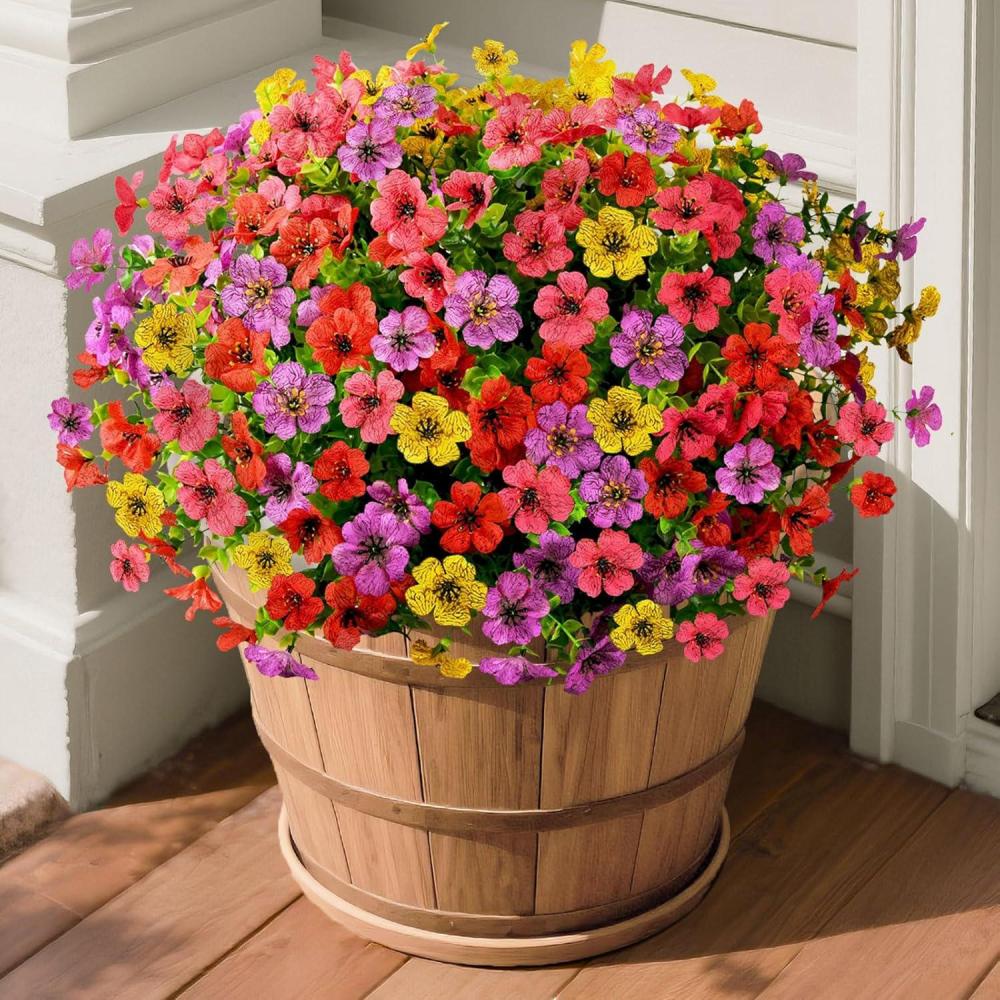 imageArtificial Fake Fall Flowers for Outdoor Decoration 12 Bundles Faux Silk Daisy Artificial Fall Flowers Mums Outside UV Resisitant Planter Pot Front Porch Garden Patio HomeRedyellowpurplepink