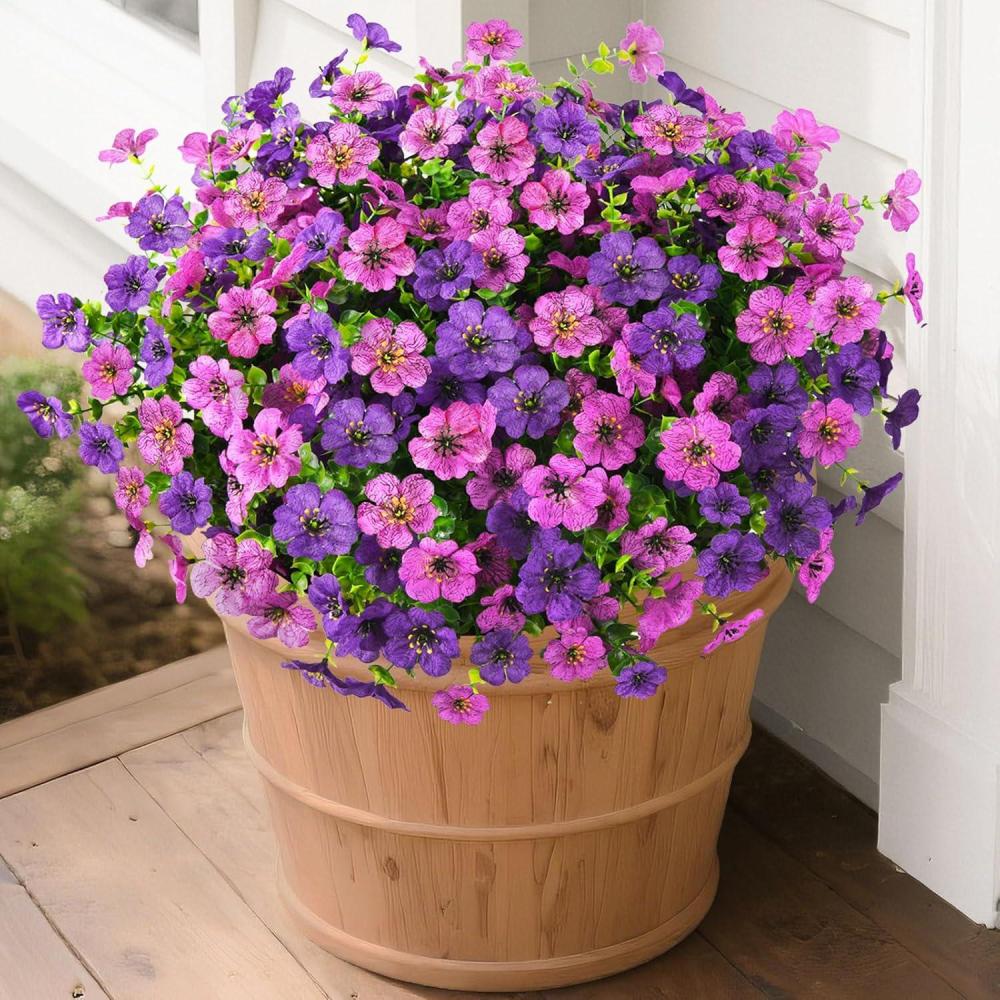 imageArtificial Fake Fall Flowers for Outdoor Decoration 12 Bundles Faux Silk Daisy Artificial Fall Flowers Mums Outside UV Resisitant Planter Pot Front Porch Garden Patio HomeDeep Purplelight Purple