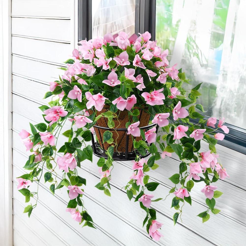 imageHomsunny Artificial Hanging Flowers Plants Basket for Outdoor Decoration4 PCS Faux Silk Bougainvillea Vine Flowers Look Real UV Resistant for Outside Porch Patio Yard Garden Decor PurplePink