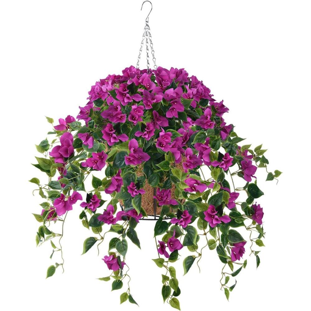 imageHomsunny Artificial Hanging Flowers Plants Basket for Outdoor Decoration4 PCS Faux Silk Bougainvillea Vine Flowers Look Real UV Resistant for Outside Porch Patio Yard Garden Decor PurplePurple