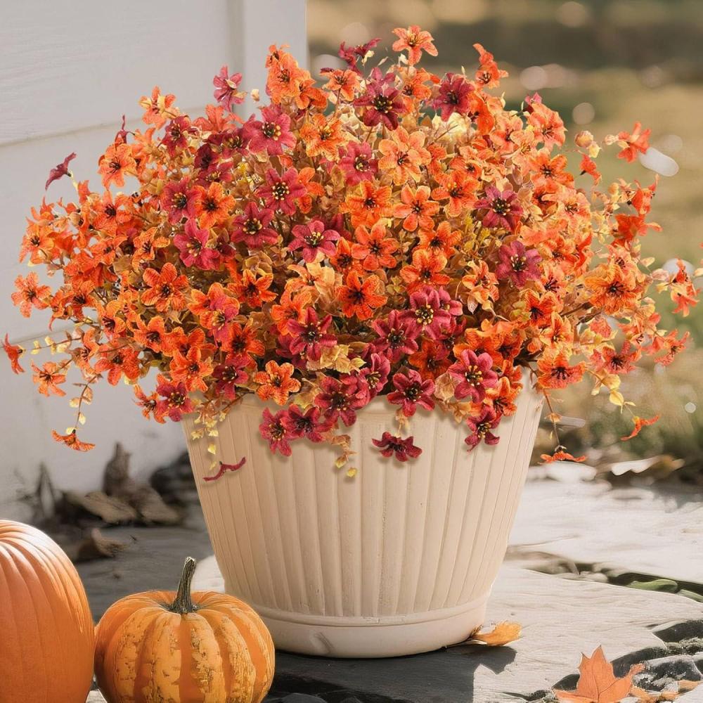 imageHomsunny Artificial Mums Fake Flowers for Outdoors Decoration 12 Bundles Faux Silk Daisy Plants UV Resistant for Outside Garden Front Door Porch Planter Patio Yard MixOrang Brown