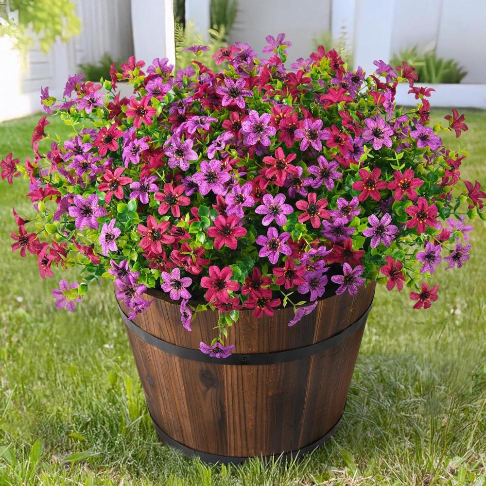 imageHomsunny Artificial Mums Fake Flowers for Outdoors Decoration 12 Bundles Faux Silk Daisy Plants UV Resistant for Outside Garden Front Door Porch Planter Patio Yard MixRed Pruple