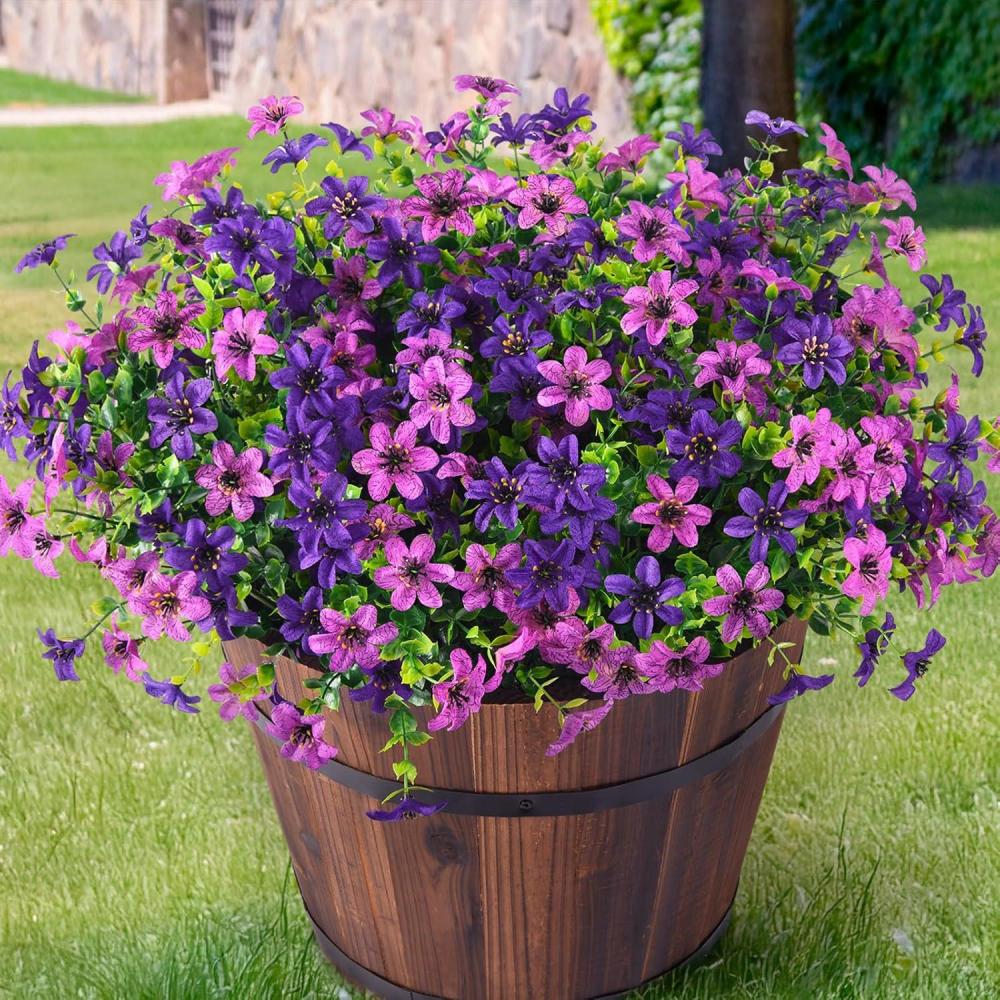 imageHomsunny Artificial Mums Fake Flowers for Outdoors Decoration 12 Bundles Faux Silk Daisy Plants UV Resistant for Outside Garden Front Door Porch Planter Patio Yard MixDouble Purple