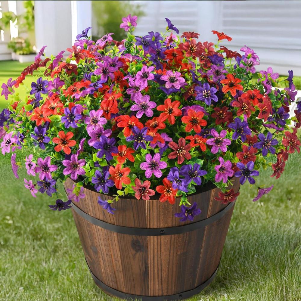 imageHomsunny Artificial Mums Fake Flowers for Outdoors Decoration 12 Bundles Faux Silk Daisy Plants UV Resistant for Outside Garden Front Door Porch Planter Patio Yard MixPurple Red Brown