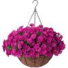 imageArtificial Fake Hanging Flowers Plants Baskets for Outdoor Spring Decoration Faux Silk UV Resistant Look Real Morning Glory Arrangement for Porch Patio Garden Deck Home Summary DecorOrange YellowZ Purple Red