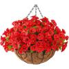 imageArtificial Fake Hanging Flowers Plants Baskets for Outdoor Spring Decoration Faux Silk UV Resistant Look Real Morning Glory Arrangement for Porch Patio Garden Deck Home Summary DecorOrange YellowRose Red
