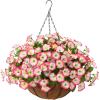 imageArtificial Fake Hanging Flowers Plants Baskets for Outdoor Spring Decoration Faux Silk UV Resistant Look Real Morning Glory Arrangement for Porch Patio Garden Deck Home Summary DecorOrange YellowZ Pink