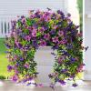 imageArtificial Fake Hanging Flowers Plants for Outdoor Spring Decoration 2 PCS Faux Silk Daisy Flower UV Resistant Look Real for Outside Patio Porch Garden Balcony Yard Home Summer DecorPerple BlueDouble Purple
