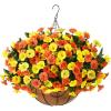 imageArtificial Fake Hanging Flowers with Basket for Outdoors Faux Silk Petunias Flower Spring Summer Decor UV Resistant Look Real for Home Outside Patio Front Porch DecorationsOrange Yellow