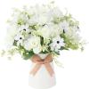 imageHomsunny Artificial Flowers in Vase Fake Gardenia Flowers with Ceramics Vase Silk Flower Arrangements for Homes Offices Dinning Roon Table Kitchen Desktop Decorate White
