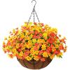 imageHomsunny Artificial Hanging Flowers Plants in Baskets for Outdoor Porch DecorationFake Daisy Plants Arrangement12inch Coconut Lining Basket Indoor Patio Lawn Garden Spring Summer Decor MulticolorOrange