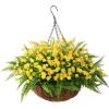imageHomsunny Artificial Hanging Flowers in Basket Outdoor Indoor Patio Lawn Garden Decor UV Resistant Rose Eucalyptus Plants with 12inch Coconut Lining Chain FlowerpotYellow
