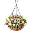 imageHomsunny Hanging Flowers Basket Artificial Rosebud Flowers in 12 inch coconut lining Hanging Baskets For The Decoration of Courtyard Outdoors and Indoors Pink white