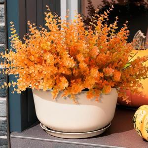 Artificial Faux Plants Flowers for Outdoor Fall Decoration,12 PCS Fake Eucalyptus Plastic Boxwood Shrubs Realistic UV Resistant for Front Porch Patio Balcony Yard Home (Light Brown)(Light Brown)