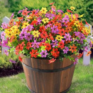 Homsunny Artificial Mums Fake Flowers for Outdoors Decoration, 12 Bundles Faux Silk Daisy Plants UV Resistant for Outside Garden Front Door Porch Planter Patio Yard (Mix)(Pureple Red Orange Yellow)