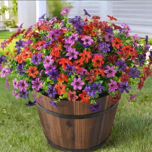 Homsunny Artificial Mums Fake Flowers for Outdoors Decoration, 12 Bundles Faux Silk Daisy Plants UV Resistant for Outside Garden Front Door Porch Planter Patio Yard (Mix)(Purple Red Brown)