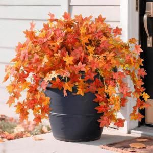 Homsunny Fall Fake Plants for Outdoor, 3PCS Fall Leaves Artificial Plants Maple Fake Leaves Decor Flowers UV Resistant for Porch Garden Deck (Fall Red)