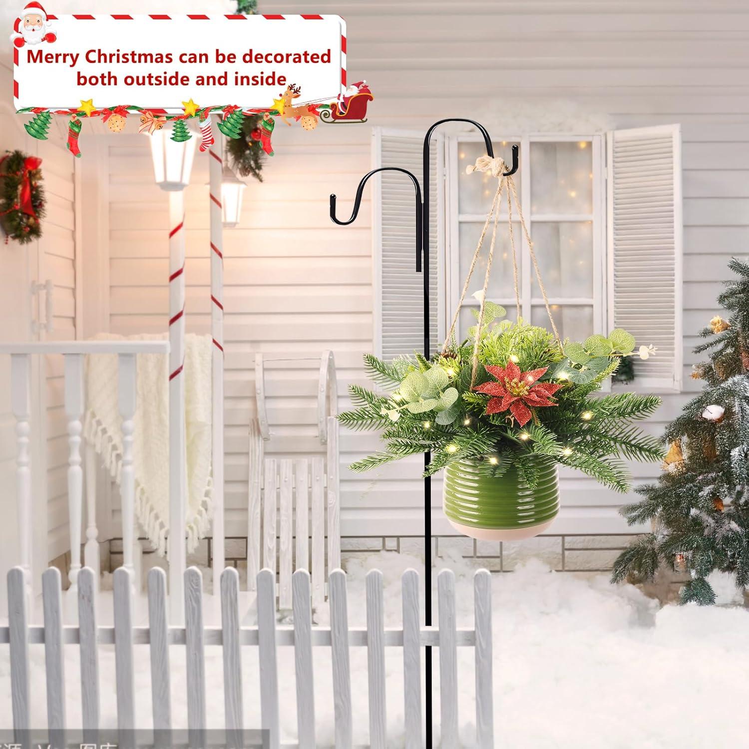 imageHomsunny Artificial Christmas Hanging Baskets Hanging Christmas Tree Decorated with Faux Flower Pine Cones for Front Porch Patio Outdoors Christmas Decoration