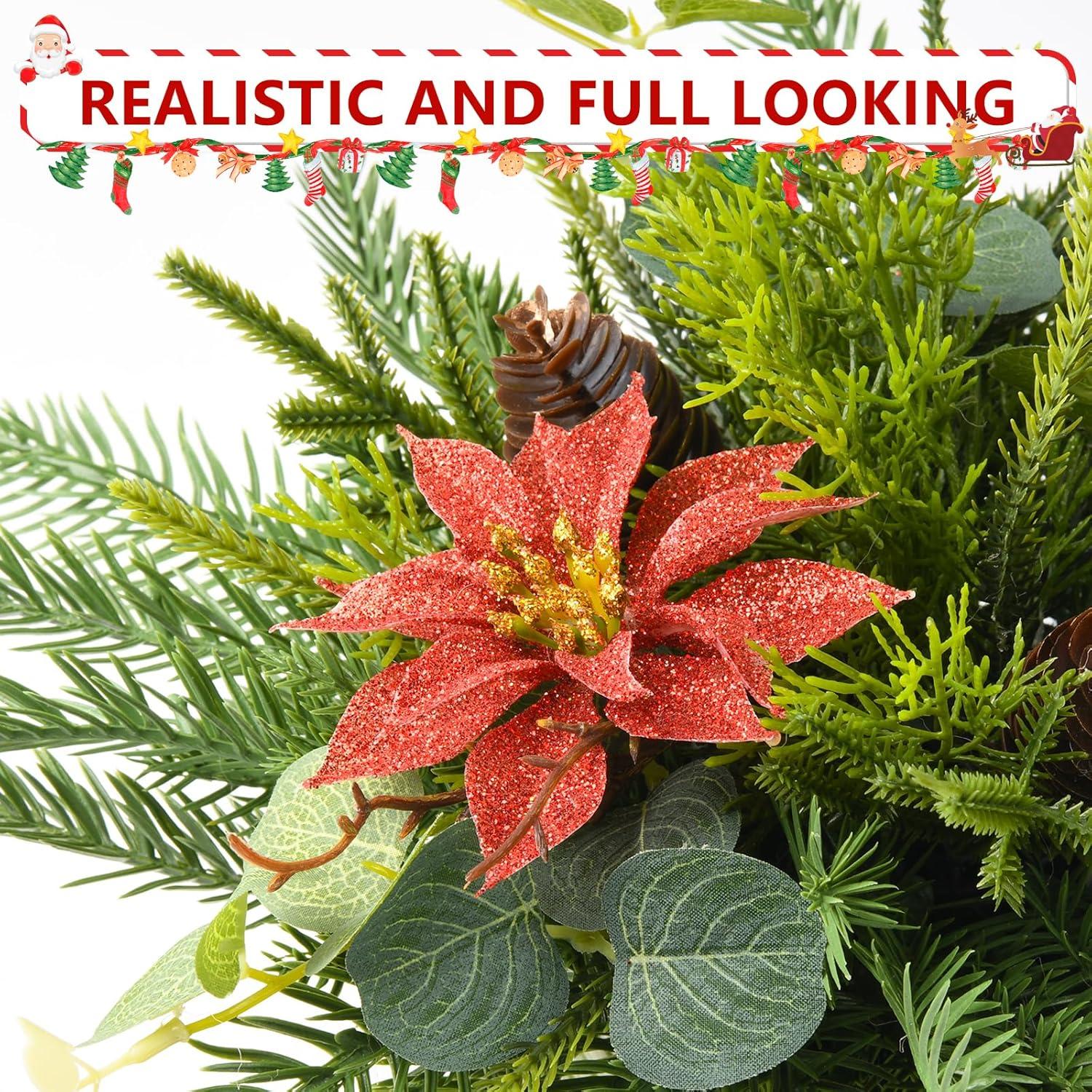 imageHomsunny Artificial Christmas Hanging Baskets Hanging Christmas Tree Decorated with Faux Flower Pine Cones for Front Porch Patio Outdoors Christmas Decoration