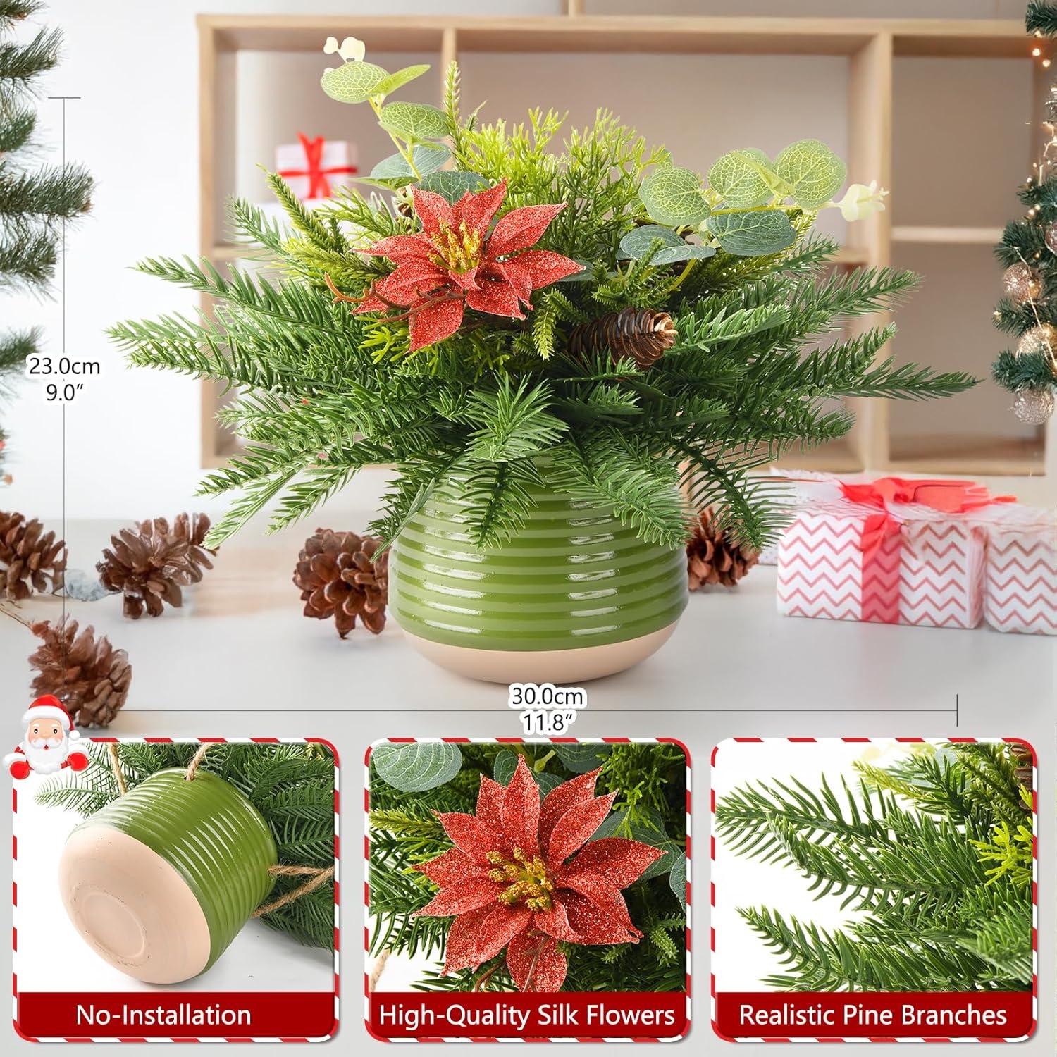 imageHomsunny Artificial Christmas Hanging Baskets Hanging Christmas Tree Decorated with Faux Flower Pine Cones for Front Porch Patio Outdoors Christmas Decoration