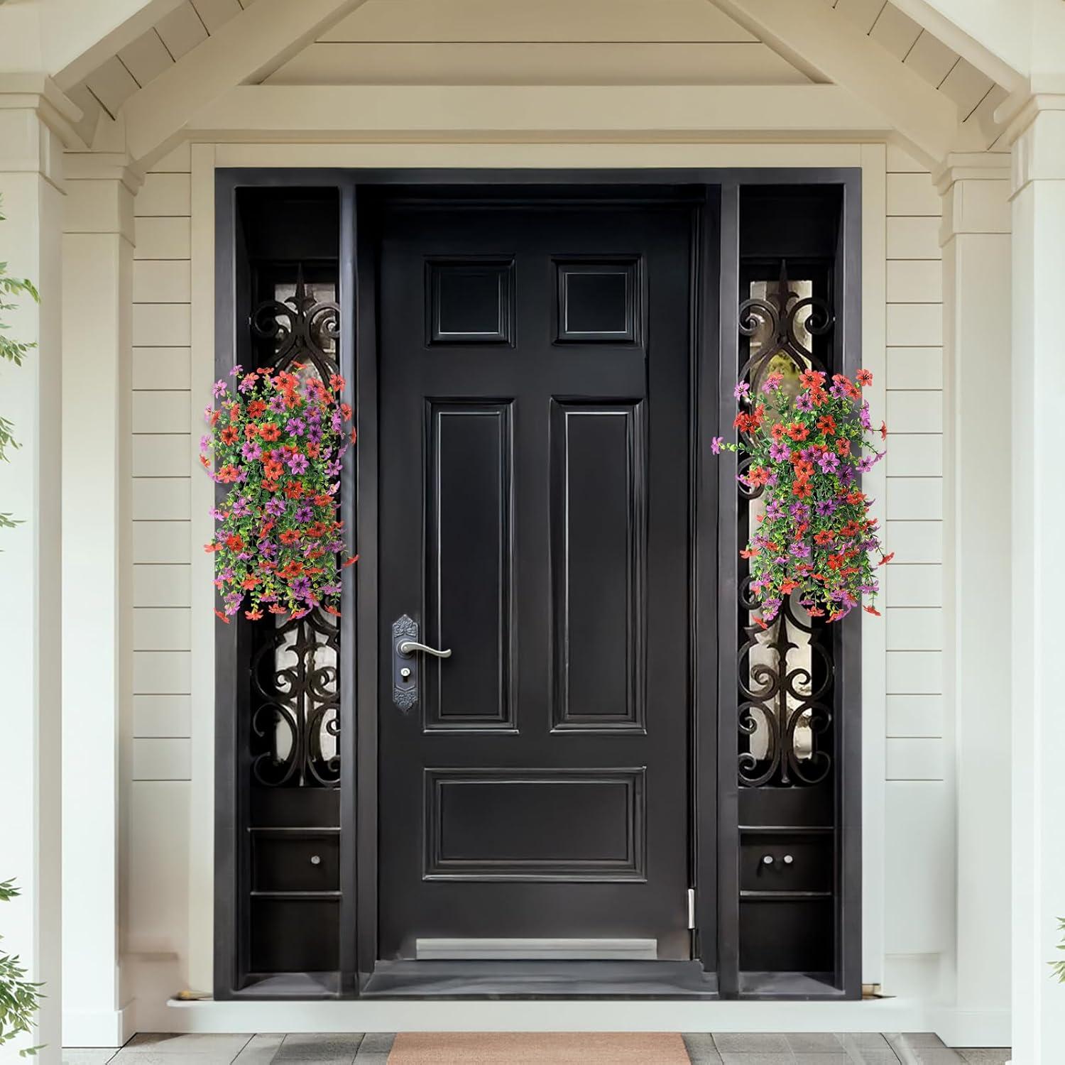 image:imageArtificial Hanging Flowers Plants for Outdoor Spring Decoration 2 PCS Fake Silk Daisy Flower Planter UV Resistant Look Real for Outside Patio Porch Home Summer Decor PurpleRed Purple