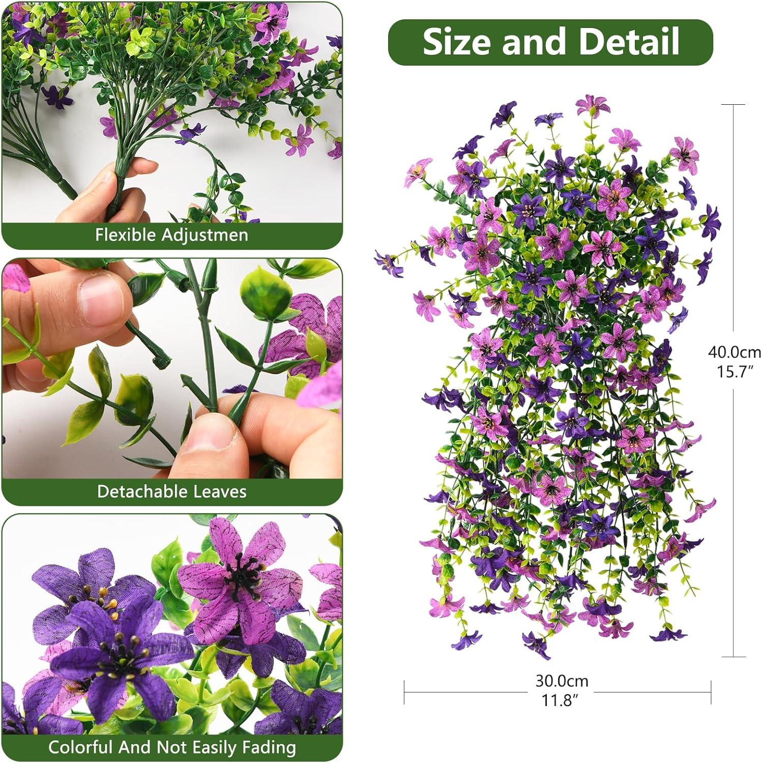 image:imageArtificial Hanging Flowers Plants for Outdoor Spring Decoration 2 PCS Fake Silk Daisy Flower Planter UV Resistant Look Real for Outside Patio Porch Home Summer Decor PurpleDouble Purple