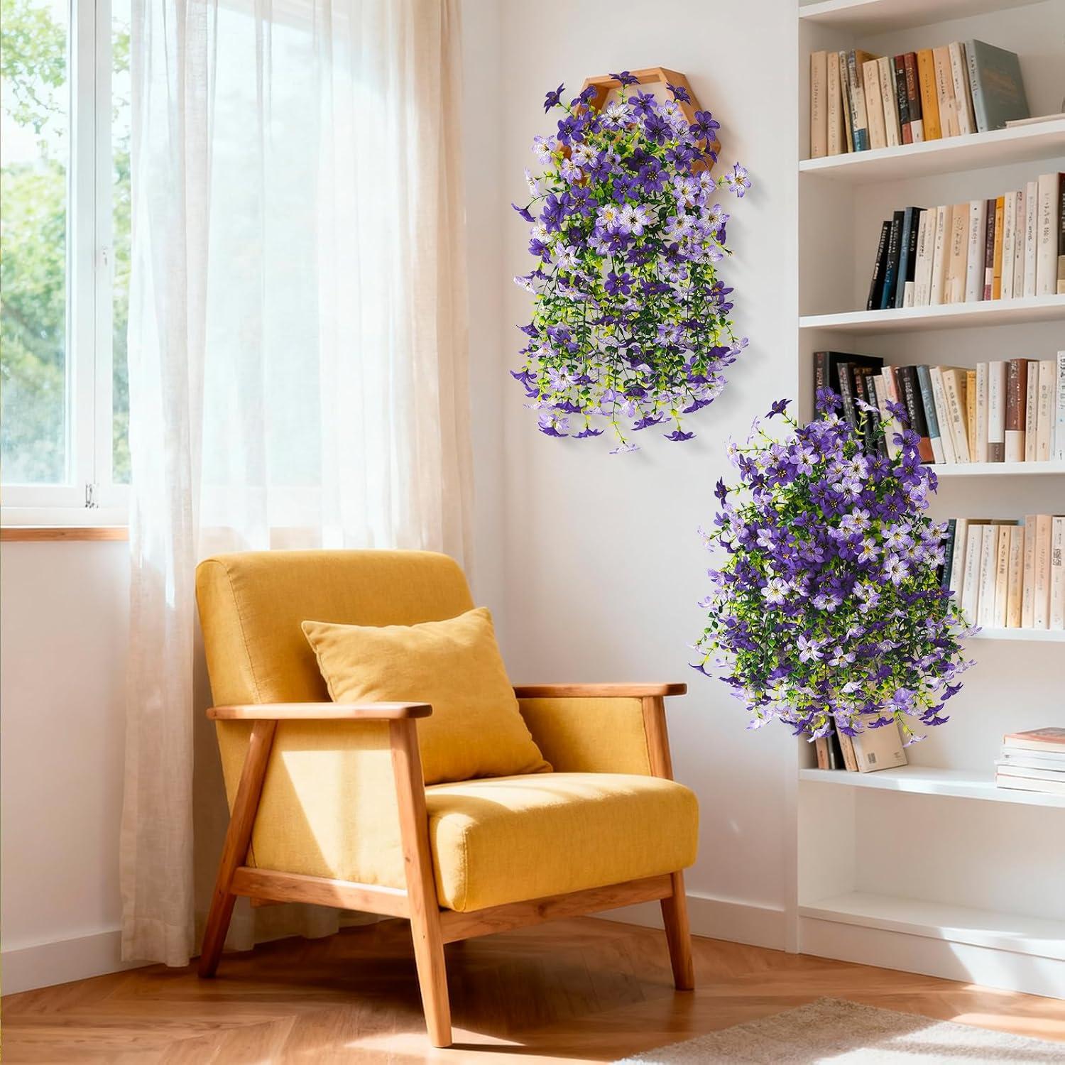 image:imageArtificial Hanging Flowers Plants for Outdoor Spring Decoration 2 PCS Fake Silk Daisy Flower Planter UV Resistant Look Real for Outside Patio Porch Home Summer Decor PurplePurple