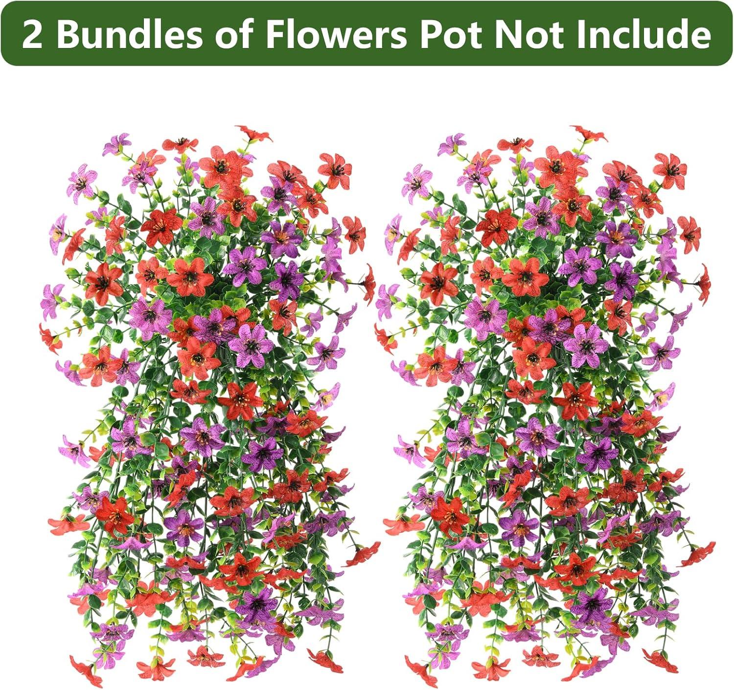 image:imageArtificial Hanging Flowers Plants for Outdoor Spring Decoration 2 PCS Fake Silk Daisy Flower Planter UV Resistant Look Real for Outside Patio Porch Home Summer Decor PurpleRed Purple