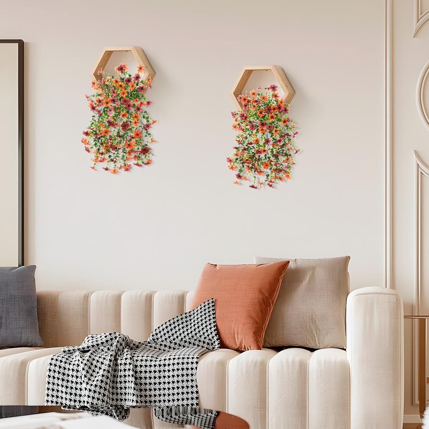 image:imageArtificial Hanging Flowers Plants for Outdoor Spring Decoration 2 PCS Fake Silk Daisy Flower Planter UV Resistant Look Real for Outside Patio Porch Home Summer Decor PurpleBrown Orange