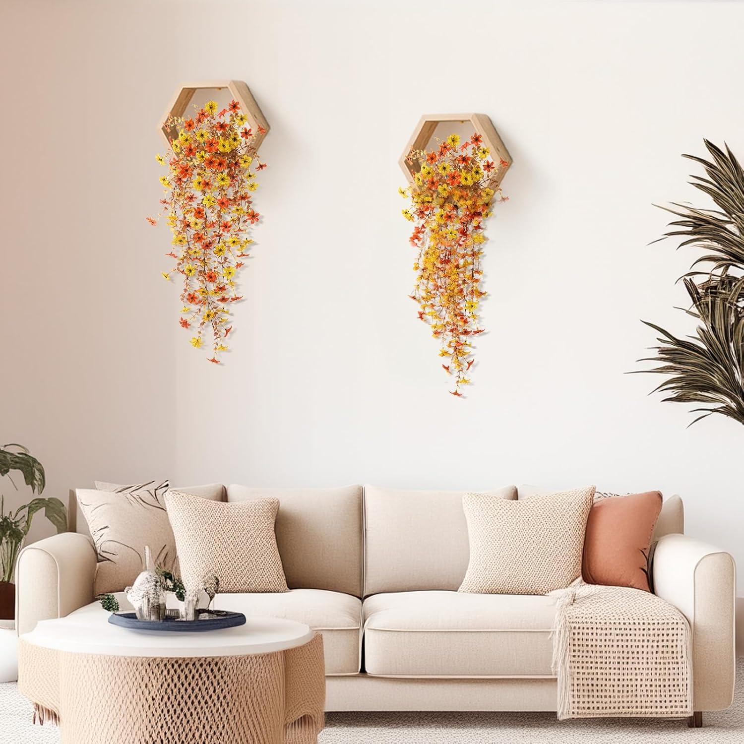 image:imageArtificial Hanging Flowers Plants for Outdoor Spring Decoration 2 PCS Fake Silk Daisy Flower Planter UV Resistant Look Real for Outside Patio Porch Home Summer Decor PurpleC Orange Yellow