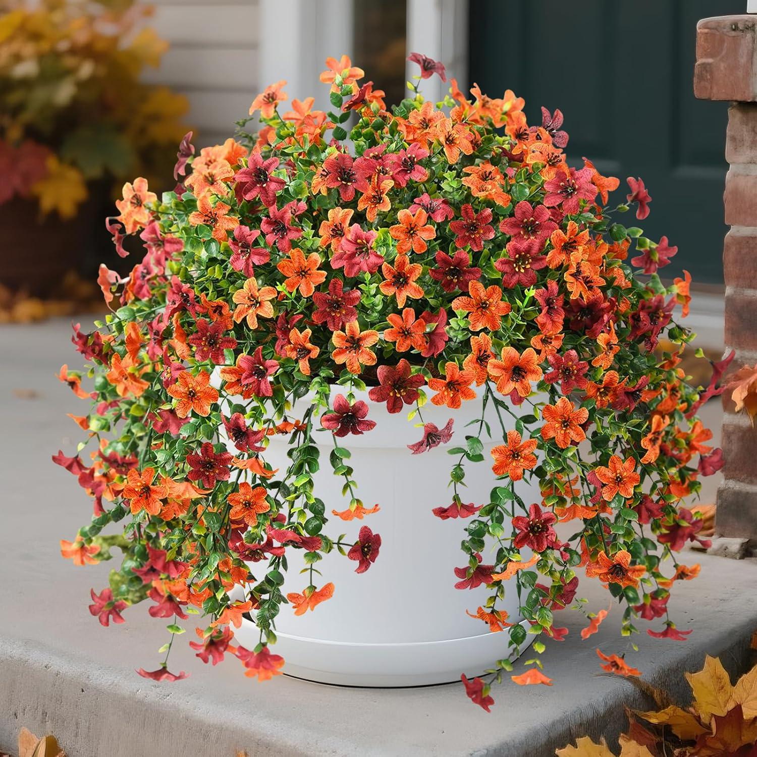 image:imageArtificial Hanging Flowers Plants for Outdoor Spring Decoration 2 PCS Fake Silk Daisy Flower Planter UV Resistant Look Real for Outside Patio Porch Home Summer Decor PurpleBrown Orange