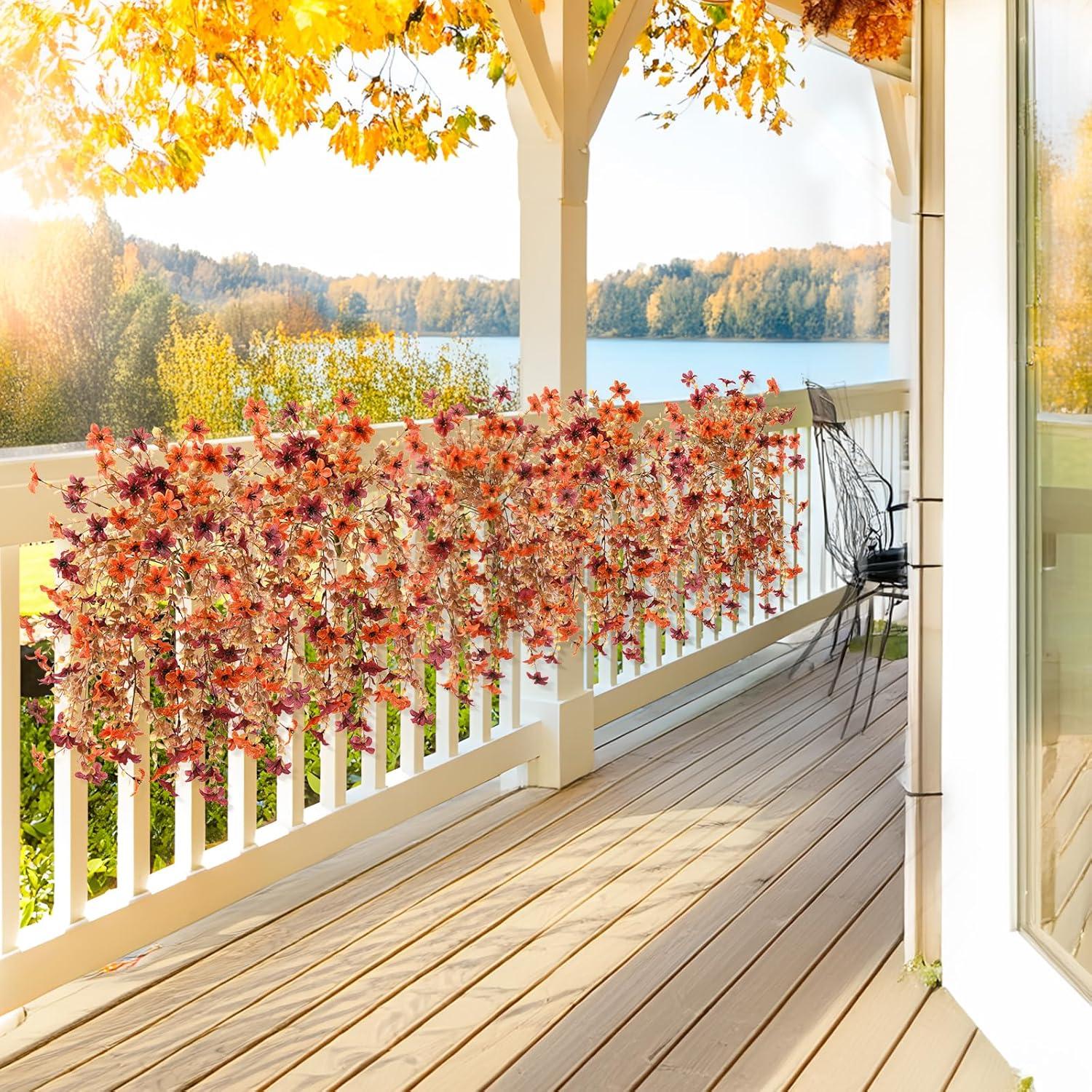 image:imageArtificial Hanging Flowers Plants for Outdoor Spring Decoration 2 PCS Fake Silk Daisy Flower Planter UV Resistant Look Real for Outside Patio Porch Home Summer Decor PurpleD Orange Brown