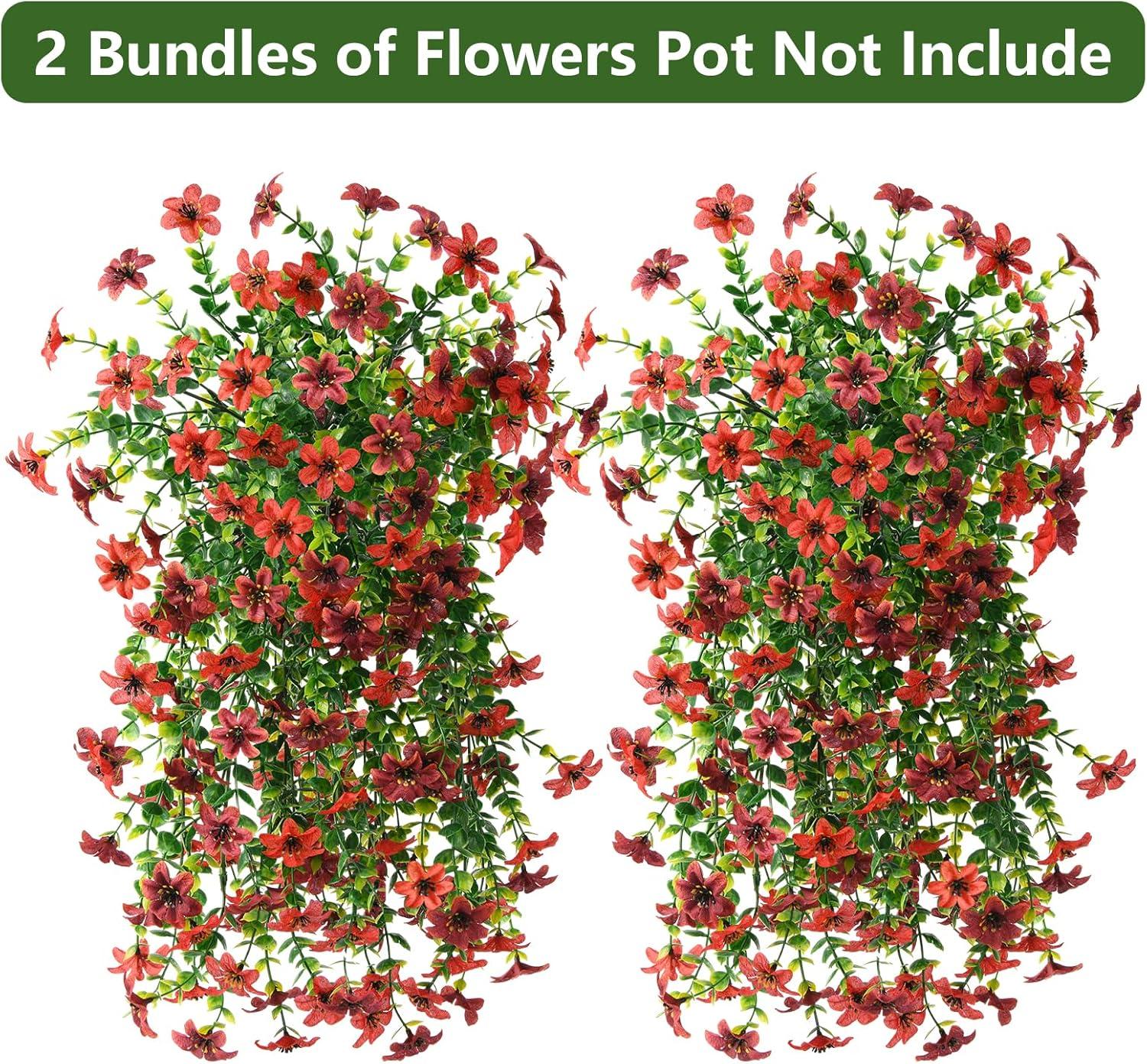 image:imageArtificial Hanging Flowers Plants for Outdoor Spring Decoration 2 PCS Fake Silk Daisy Flower Planter UV Resistant Look Real for Outside Patio Porch Home Summer Decor PurpleRed Brown