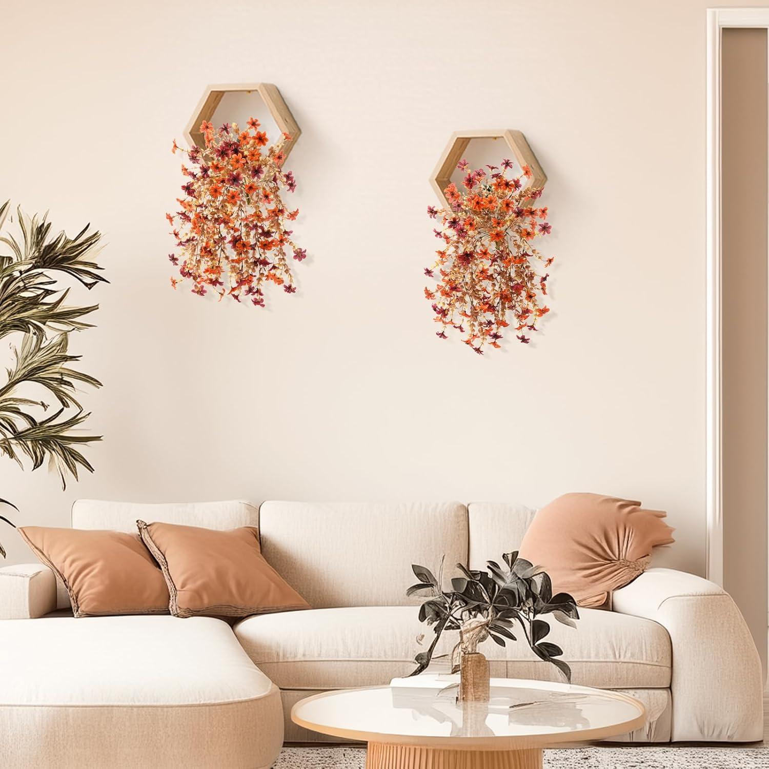 image:imageArtificial Hanging Flowers Plants for Outdoor Spring Decoration 2 PCS Fake Silk Daisy Flower Planter UV Resistant Look Real for Outside Patio Porch Home Summer Decor PurpleD Orange Brown