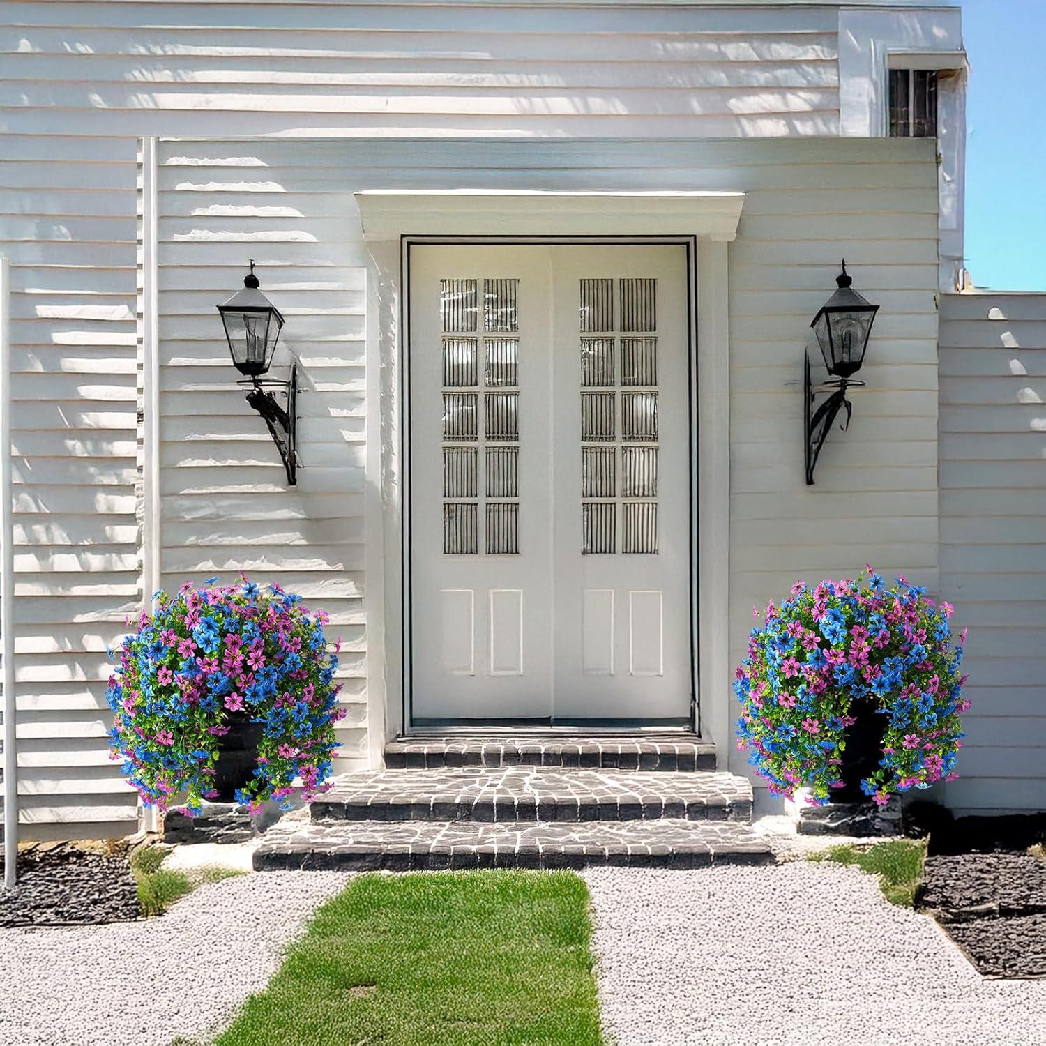 image:imageArtificial Hanging Flowers Plants for Outdoor Spring Decoration 2 PCS Fake Silk Daisy Flower Planter UV Resistant Look Real for Outside Patio Porch Home Summer Decor PurplePurple Blue