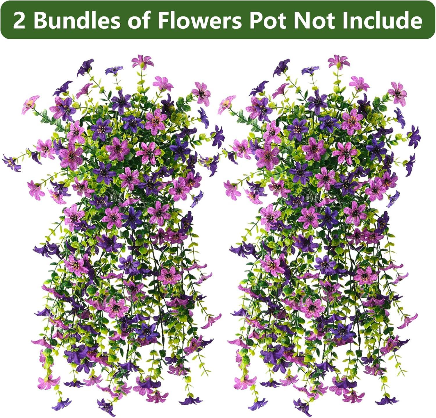 image:imageArtificial Hanging Flowers Plants for Outdoor Spring Decoration 2 PCS Fake Silk Daisy Flower Planter UV Resistant Look Real for Outside Patio Porch Home Summer Decor PurpleDouble Purple