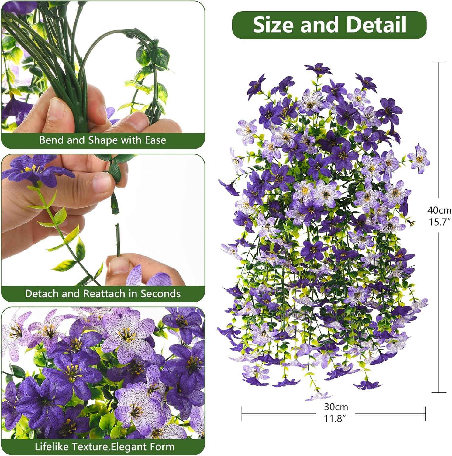image:imageArtificial Hanging Flowers Plants for Outdoor Spring Decoration 2 PCS Fake Silk Daisy Flower Planter UV Resistant Look Real for Outside Patio Porch Home Summer Decor PurplePurple