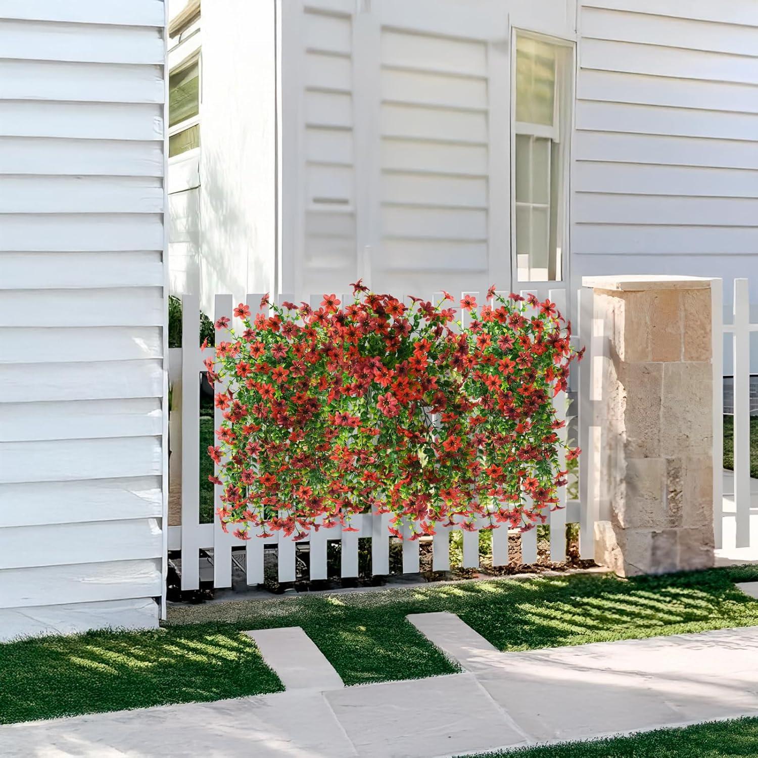 image:imageArtificial Hanging Flowers Plants for Outdoor Spring Decoration 2 PCS Fake Silk Daisy Flower Planter UV Resistant Look Real for Outside Patio Porch Home Summer Decor PurpleRed Brown