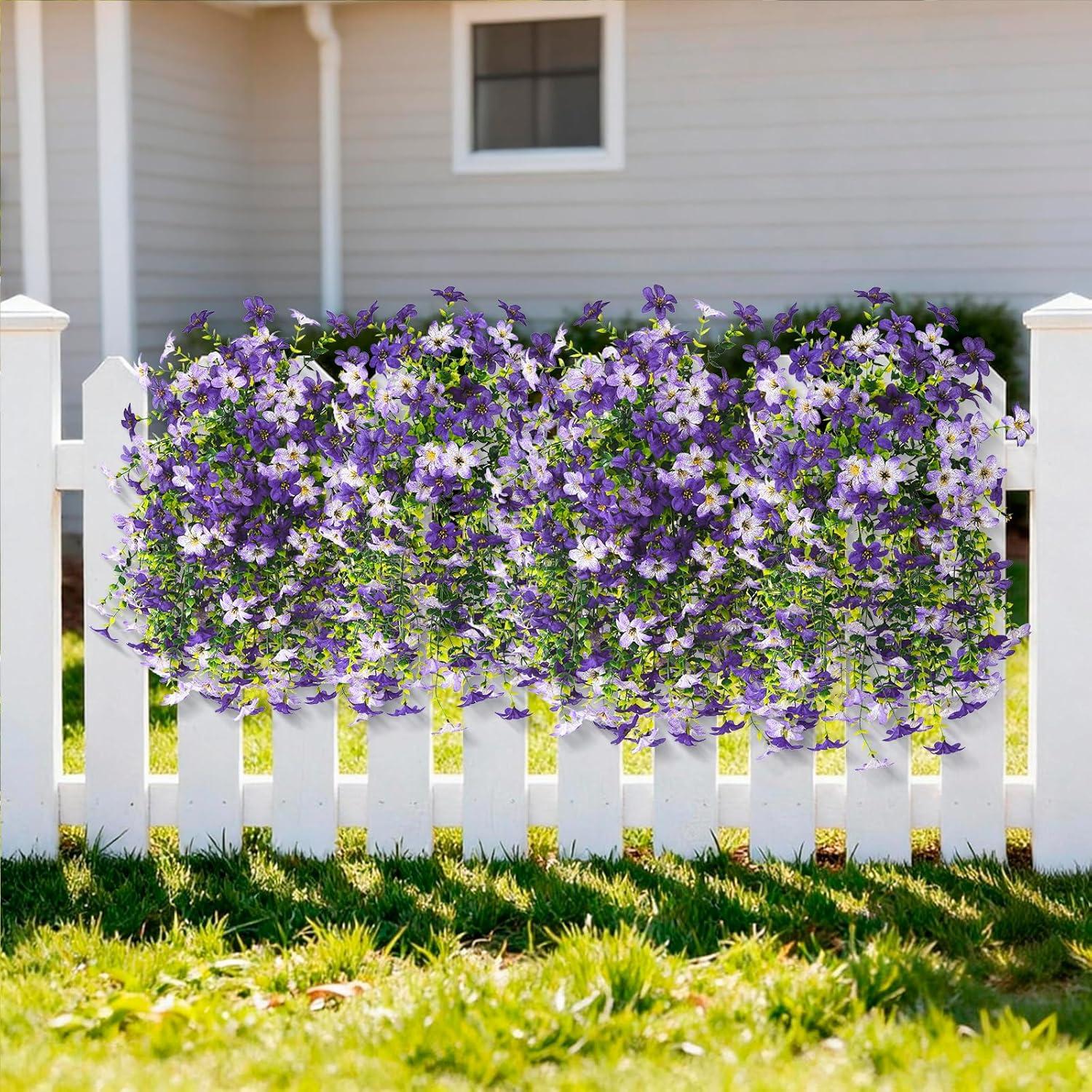 image:imageArtificial Hanging Flowers Plants for Outdoor Spring Decoration 2 PCS Fake Silk Daisy Flower Planter UV Resistant Look Real for Outside Patio Porch Home Summer Decor PurplePurple