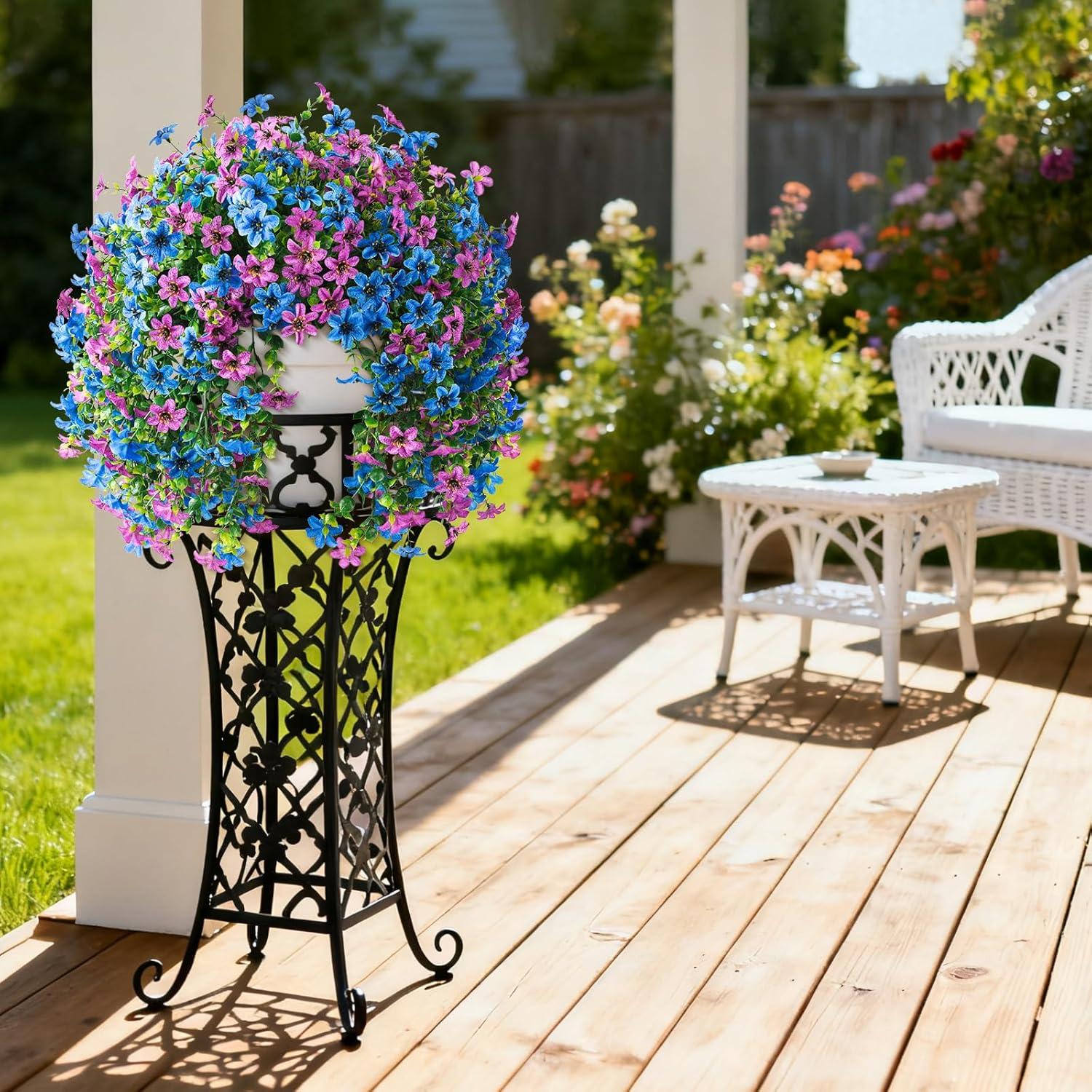 image:imageArtificial Hanging Flowers Plants for Outdoor Spring Decoration 2 PCS Fake Silk Daisy Flower Planter UV Resistant Look Real for Outside Patio Porch Home Summer Decor PurplePurple Blue