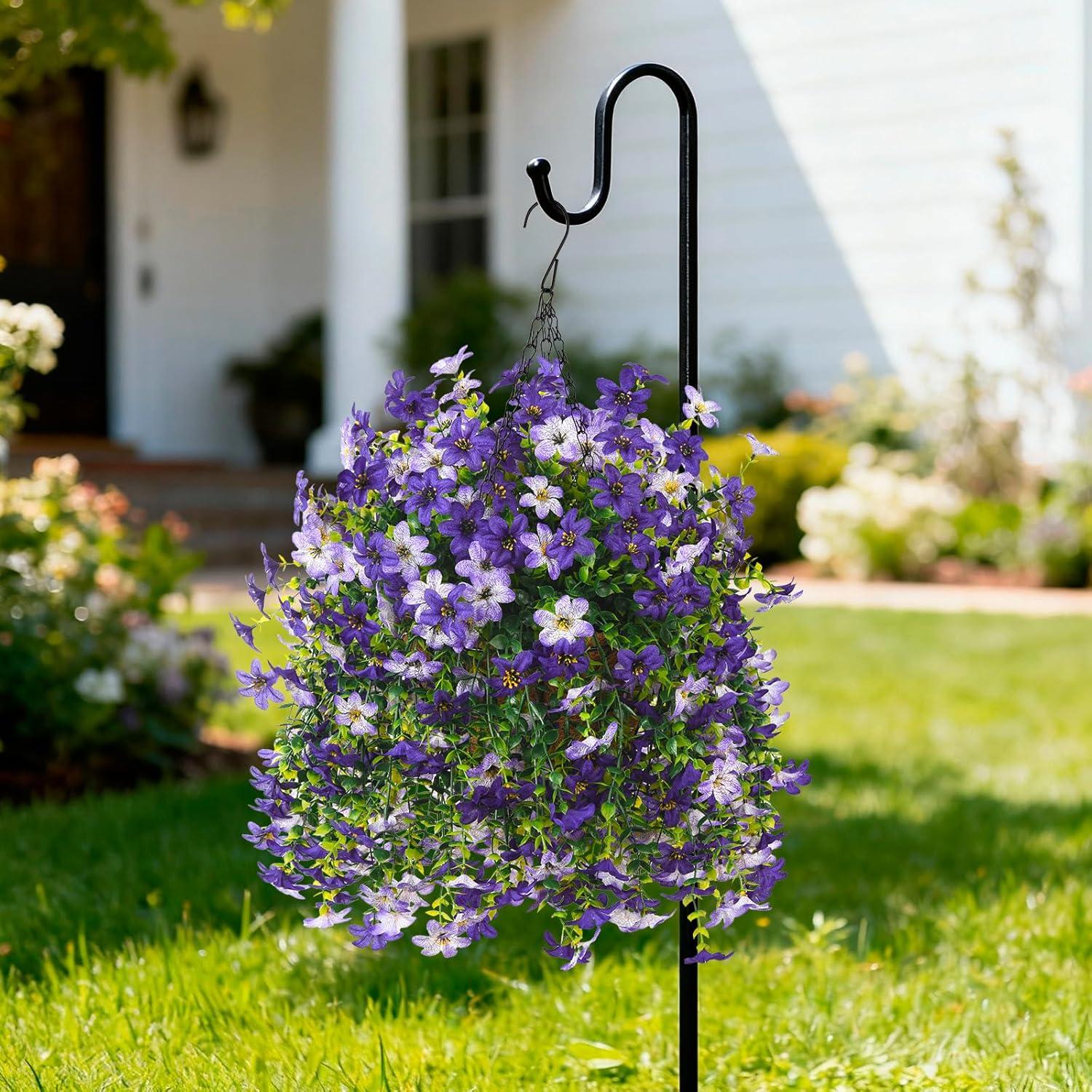 image:imageArtificial Hanging Flowers Plants for Outdoor Spring Decoration 2 PCS Fake Silk Daisy Flower Planter UV Resistant Look Real for Outside Patio Porch Home Summer Decor PurplePurple
