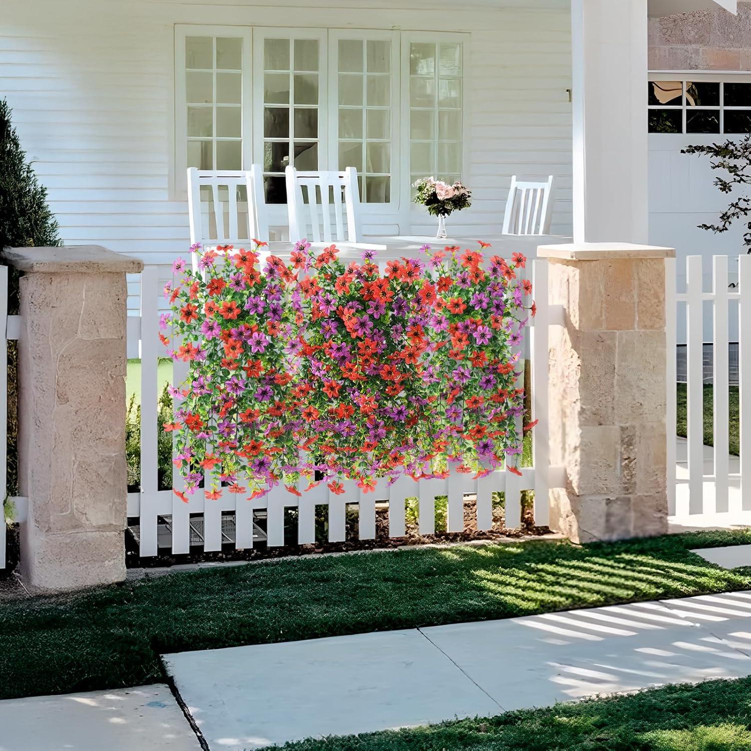 image:imageArtificial Hanging Flowers Plants for Outdoor Spring Decoration 2 PCS Fake Silk Daisy Flower Planter UV Resistant Look Real for Outside Patio Porch Home Summer Decor PurpleRed Purple