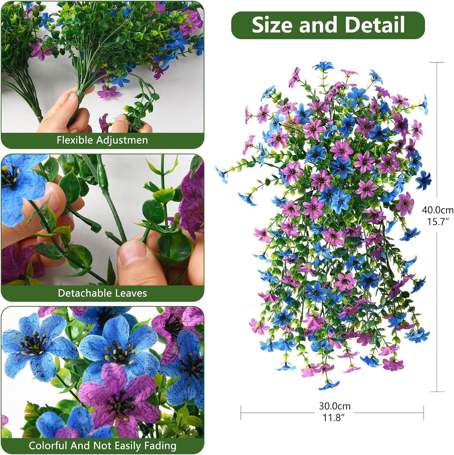 image:imageArtificial Hanging Flowers Plants for Outdoor Spring Decoration 2 PCS Fake Silk Daisy Flower Planter UV Resistant Look Real for Outside Patio Porch Home Summer Decor PurplePurple Blue