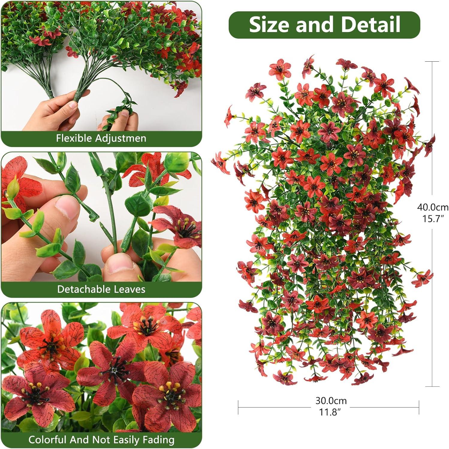 image:imageArtificial Hanging Flowers Plants for Outdoor Spring Decoration 2 PCS Fake Silk Daisy Flower Planter UV Resistant Look Real for Outside Patio Porch Home Summer Decor PurpleRed Brown