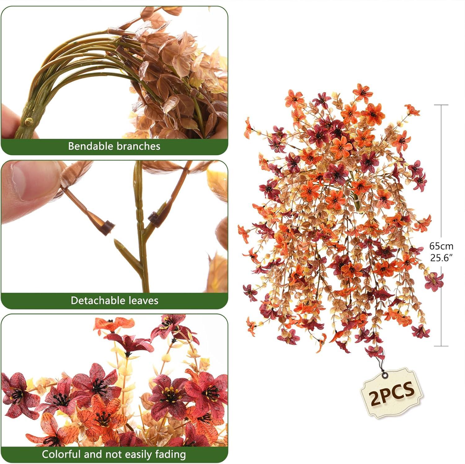 image:imageArtificial Hanging Flowers Plants for Outdoor Spring Decoration 2 PCS Fake Silk Daisy Flower Planter UV Resistant Look Real for Outside Patio Porch Home Summer Decor PurpleD Orange Brown