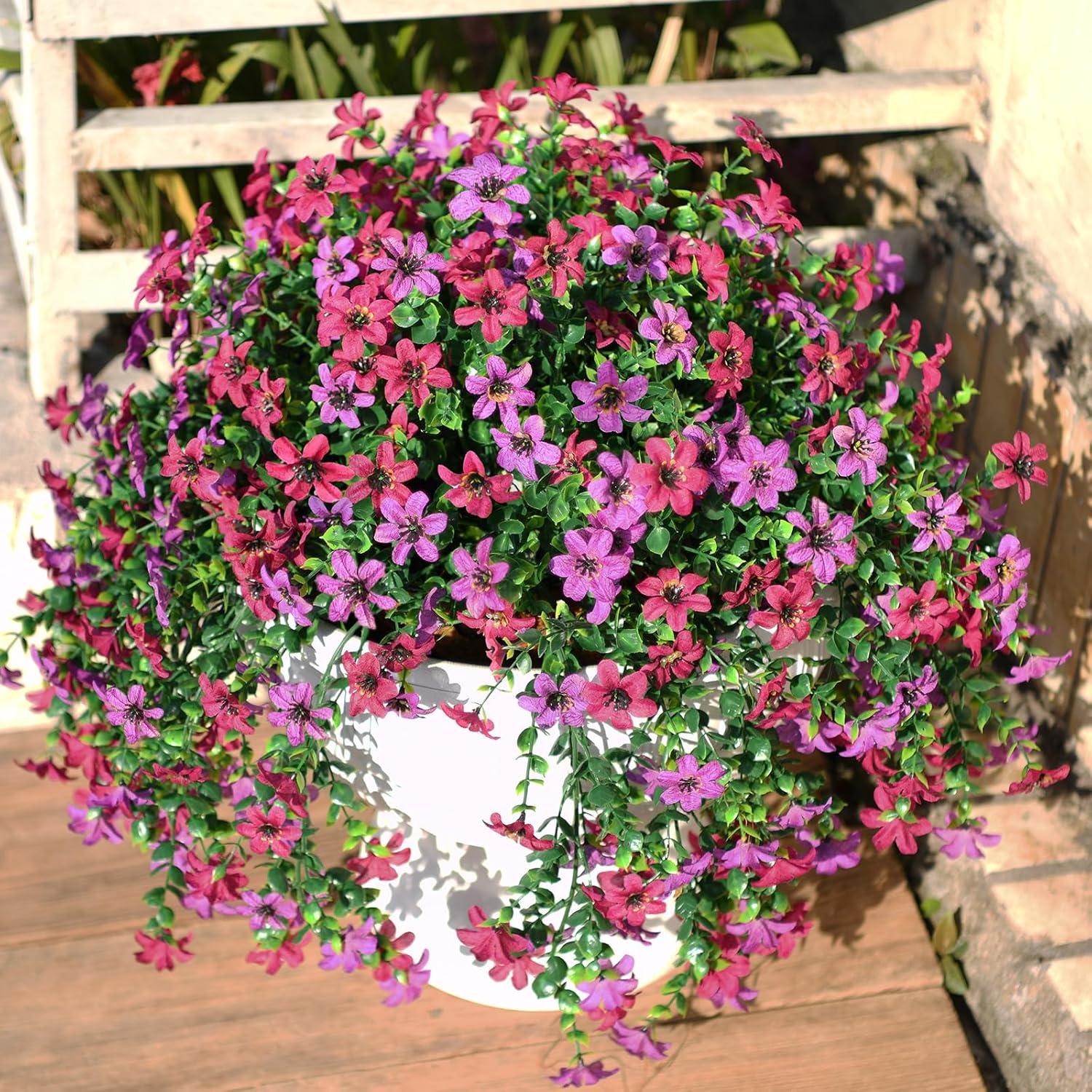 image:imageArtificial Hanging Flowers Plants for Outdoor Spring Decoration 2 PCS Fake Silk Daisy Flower Planter UV Resistant Look Real for Outside Patio Porch Home Summer Decor PurpleMix Purple