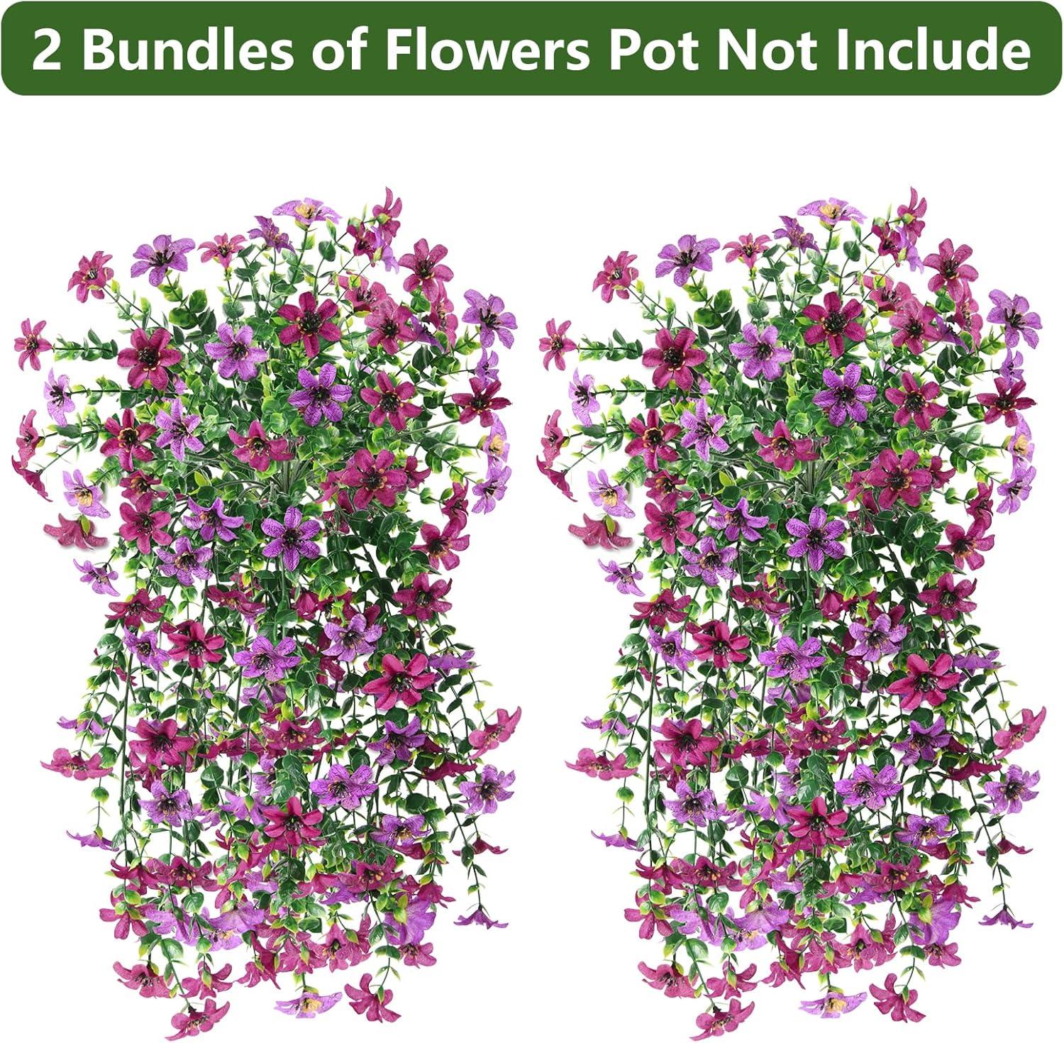 image:imageArtificial Hanging Flowers Plants for Outdoor Spring Decoration 2 PCS Fake Silk Daisy Flower Planter UV Resistant Look Real for Outside Patio Porch Home Summer Decor PurpleMix Purple